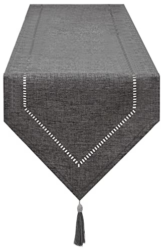 SANLEHAUSE Camino de Mesa Lino Gris 32 x 275 cm, Camino de Mesa, Liso, Moderno, Camino de Mesa de Fácil Cuidado para Mesa de Comedor, Mesa de café, Restaurante, Decoración