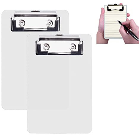 AZWOOD Porte-bloc A6 avec Pince, 2pcs Blanc Mini Clipboard - 10 x 15 cm Format Vertical Planchettes avec Porte-stylo et Système D'accroche Mural pour Bloc-notes, Reçus, Listes de Poches