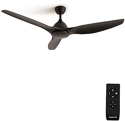 CREATE / WINDSAIL/Ventilador de techo negro con mando/XL, motor AC de cobre, silencioso, temporizador de 1h a 4h, 2 alturas, Ø163 cm, 90W