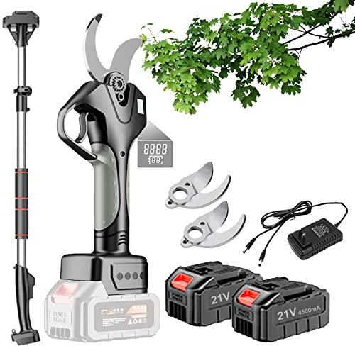 Tijeras de Podar Eléctricas a Batería 45MM,Tijera podar inalámbricas portátiles Podadora Eléctrico de Ramas con Pértiga de extensión de 1.3-2.1m de altura,pantalla LCD ( Color : 2 Battery , Size : 3 b