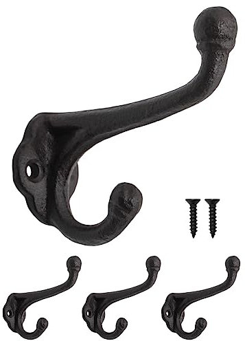 Fuxxer® 3x Rustikale Eisen-Haken, Garderoben-Haken, Guss-Eisen, schwarz, 8 x 8 cm