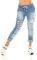 TA Fashion Damen Hose Jeans Look Jogpants Baggy Boyfriend Freizeit Pailletten Risse & Fetzen Optik (Blau)