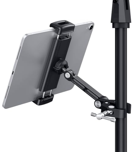 CreaDream Tablet Holder for Microphone Stand, Aluminum Mic Music Stand Holder Mount for Phone and iPad, Adjustable Tablet Holder Compatible with Devices from 4.7 to 13 inch