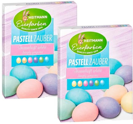 HEITMANN DECO Pastell Zauber, 2er Pack: Eierfarben Pastell-Set für Ostereier, Kaltfärbung, in 6 Farben (Gelb, Rosa, Türkis, Grün, Apricot, Flieder), kinderfreundlich, flüssig