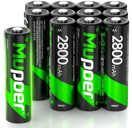 Mupoer 12-Count AA Rechargeable Batteries, 2800mAh Double A Ni-MH Battery, Long-Lasting and Low Self Discharge Batteries