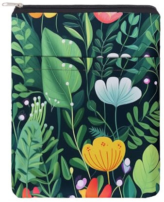 NICENEEDED Buchhülle Mit Reißverschluss Flower Tussock Buchhülle Buchtasche Waschbarer Stoffbezug Vordertaschen Buchschutz