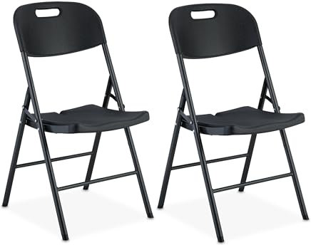 Relaxdays Klappstuhl, 2er Set Gartenstuhl für Terrasse & Balkon, Balkonstuhl bis 150 kg, wetterfest, klappbar, schwarz
