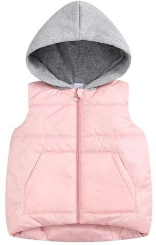 SEAUR Gilet invernale per bambini, con cappuccio, per attività all'aperto, antivento, leggero, con cappuccio, 128-164, Colore: rosa., 152