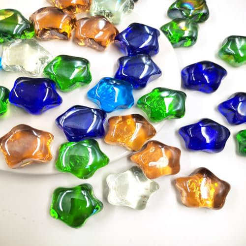 Liliume Muggelsteine Bunt Kinder Stern 850g Muggelsteine Groß Glassteine Deko Flache Marmorperlen Dekorative Glassteine für Aquarium Blumentopf Landschaftsbau