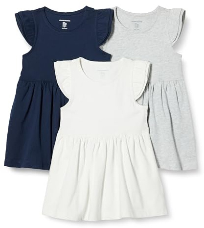 Amazon Essentials Niñas Túnica de Punto con Volantes, Paquete de 3, Azul Marino/Blanco/Gris Claro Mezcla, 6-7 años