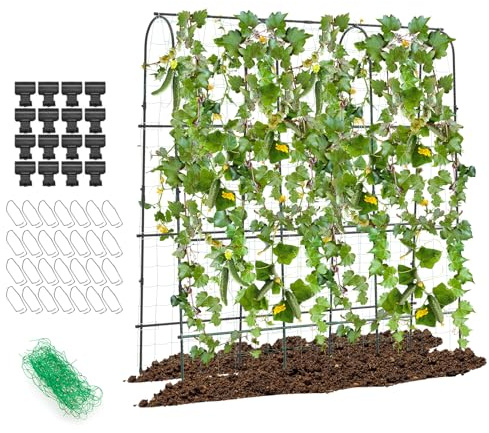 HOMASIS Enrejado de Plantas trepadoras, Soporte trepador con Tubo de Acero, Revestimiento de plástico, Malla de PP, fácil de Instalar, Espaldera para Plantas, Frutas y Flores (Forma de Arco)