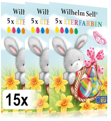 Wilhelm Sell® 15x Eierfarben-Pulver für Ostereier - Perfekt zum Ostereier-Färben und Bemalen - Für weiße und braune Eier geeignet - Ostereierfarben in Pulverform (Bunt)