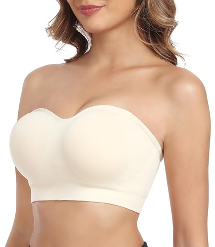 OBICUM Strapless Bras for Women Comfortable Non-Slip Silicone Bandeau Bra Seamless Tube to Bra Beige S