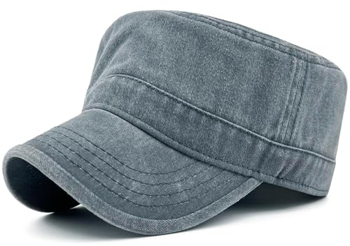 Masktide Gorro militar de algodón lavado, gorra de cadete, parte superior plana del ejército, básico para uso diario