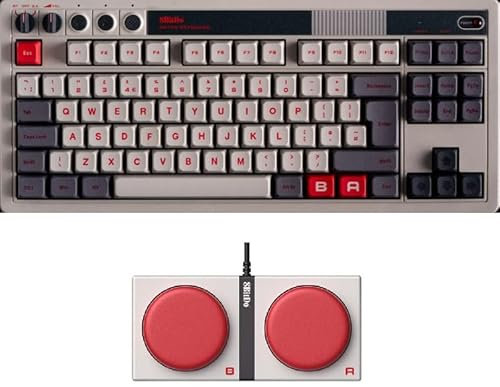 8Bitdo Retro Mechanical Keyboard, Bluetooth/2.4G/USB-C Hot Swappable Gaming Keyboard with 87 Keys, Dual Super Buttons and Super Stick for Windows and Android - ISO UK Layout - N Edition