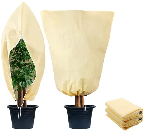Zhiaek Telo Copri Piante Antigelo con Cerniera e Corda Telo Protezione Piante Inverno Copripiante Telo Copripiante Invernale Antigelo Beige 0.8x1.2M 2PCS