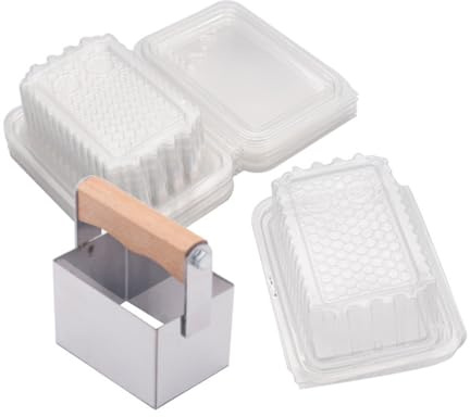 Honey Cutter Set Includes 10 Pack Plastic Containers and Stainless Steel Cutting Combs Elegant and Practical Beekeeping Tools (Silver)