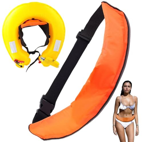 Chaleco Salvavidas Inflable automático, cinturón Ajustable con Bandas Reflectantes y Silbato, Tubo Adicional para Kayak, sin Cilindro de Gas, Color Naranja.
