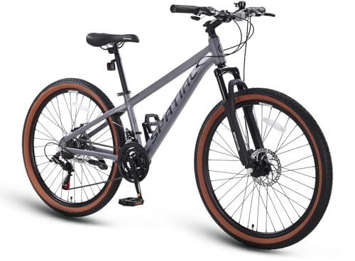 SPATIAL Mountain Bike, bici da ciclismo da esterno da 24/26/27,5/29 pollici, 21/8 velocità | Doppi freni a disco, sedile ergonomico regolabile per uomini, donne (Argento, 26 Pollici)