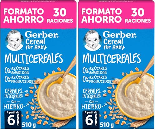 Gerber Papilla Multicereales 0% Azúcares Añadidos Ni Producidos, A Partir De Los 6 Meses, 510 G (Paquete de 2)