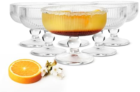 Sendez Juego de 6 vasos de martín para cócteles y helados de cristal, 320 ml, cuencos de postre sobre pie, con diseño estructurado, aptos para lavavajillas