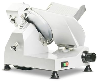 Gasfrit – Cortafiambres Profesional Eléctrico 300 mm, Cortadora de Fiambres y Jamón, 250 W, Aluminio y Acero Inoxidable, Afilador Integrado, Espesor Ajustable 0–18 mm, Uso Profesional (Gris)