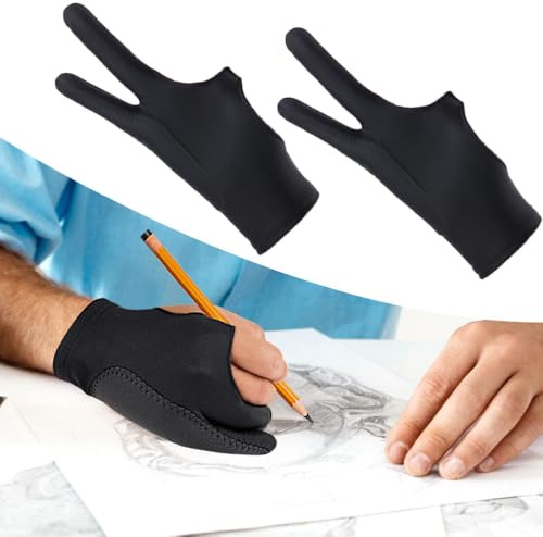 CjingCH 2 guanti da disegno con due dita, 3 strati di rifiuto del palmo, guanti artistici digitali in fibra di lycra ad alta elasticità, per mano destra e sinistra, per pittura digitale e schizzi (M)