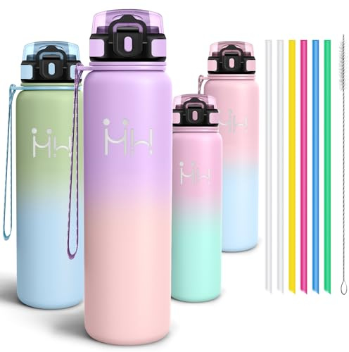 Motswedi Borraccia Termica, 1000ml, Borraccia Acciaio Inox, Riutilizzabile, Bottiglia Termica, senza BPA, Borracce - Lilla Glicine & Rosa Chiaro