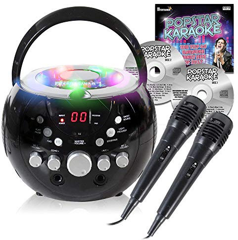 Bluetooth Home Karaoke Player Machine Microphones Lights CD+G Discs Party Songs