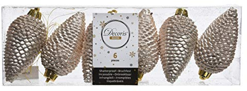 Christbaumschmuck Zapfen Kunststoff 8 x 4,5 cm 6 Stück Anhänger Champagner