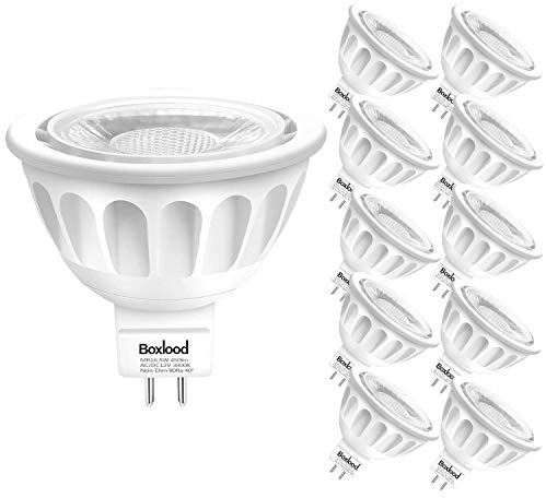 10Pack MR16 LED Light Bulbs, AC/DC12 Volt LED Spotlight Bulb, Gu5.3 Bi-Pin Base, 5 Watt(50 Watt Equivalent), Non Dimmable, 3000 Kelvin Warm White, 40 Degree Narrow Beam Angle by Boxlood
