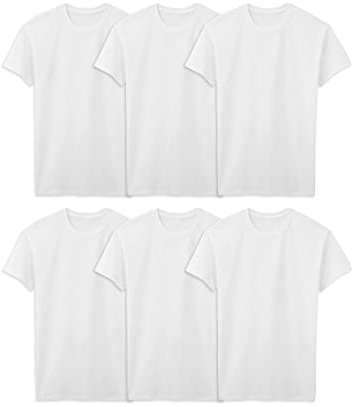 Fruit of the Loom Men's Stay-Tucked Cotton Crew Undershirts, Tall Man, White, 6-Pack, Large