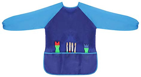Malschürze Kinder Wasserdicht Kinder Malkittel Bastelschürze Atmungsaktiv Kinderschürze mit Langarm und 3 Taschen für Malen, Kochen, Laboraktivität, Essen, Alter 3-8 Jahre