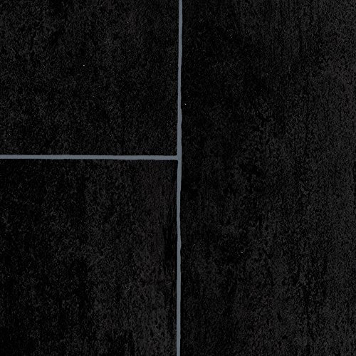 PVC Bodenbelag Meterware Steinoptik schwarz CV Belag in Fliesenoptik ideal für Küche und Wohnzimmer Vinyl Rollenware mit Vliesrücken in 2 3 und 4 m Breite | Variante : 4m x 3,5m