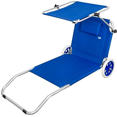 AKTIVE 62610 - Tumbona Playa con Ruedas, Silla Playa Ruedas, 2 Ruedas, con Parasol, Sillas de Playa con Ruedas, 62x117x62 cm, Altura Asiento 11 cm, Peso máx 110 kg