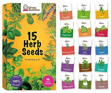 Set de semillas de hierbas Grow Buddha - Cultiva fácilmente 15 variedades de tus propias hierbas frescas con nuestra mezcla de semillas de hierbas - | Idea de regalo