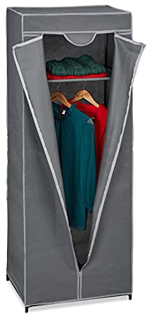 Relaxdays Armario Tela con Barra Perchas y 1 Balda, 157x60x45cm, Funda con Cremallera, Clóset Textil, Color Antracita, Hierro