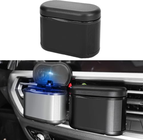 Car Ashtray Detachable Ceramics with Lid Blue Led Light with Removable Lighter USB Charging for Most Car Cup Holder (Black)