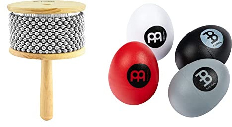 TIGER CAB14-NT Large Wooden Cabasa/Afuche - Steel Beads - Shaker Shekere & Meinl ESSET Egg-Shaker Assortment Four Sounds, 4 Pieces