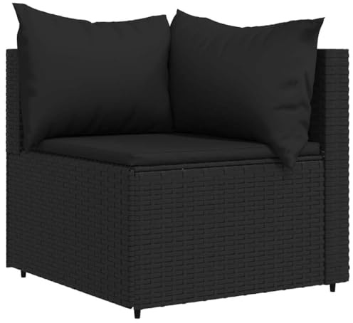 vidaXL Garten Ecksofa, Gartensofa mit Kissen Stahlrahmen, Modular Sofa für Garten Terrasse, Gartenmöbel Loungemöbel, Schwarz Poly Rattan
