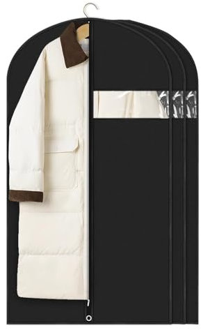 VIDSTW 3 Stück EVA Kleiderhüllen Feuchtigkeitsbeständiger Kleidersäcke Schwarz Mehrweg Kleidersack 60 x 120 cm Kleidersäcke mit Reißverschluss für Lange Kleider Anzüge Mäntel