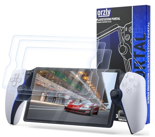 Protección de pantalla de vidrio templado Orzly para accesorios portátiles para el control remoto PlayStation Portal (paquete de 4) - Edición de por vida en vidrio templado
