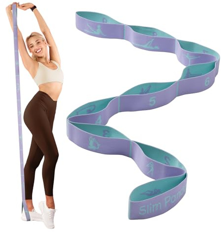 Slim Panda Ceinture de Yoga élastique, Band D'étirement de Yoga avec 9 Boucles, Stretch Bandes,pour Le,Pilates,Thérapie Physique，Exercices D'étirement, Violet Lac Bleu