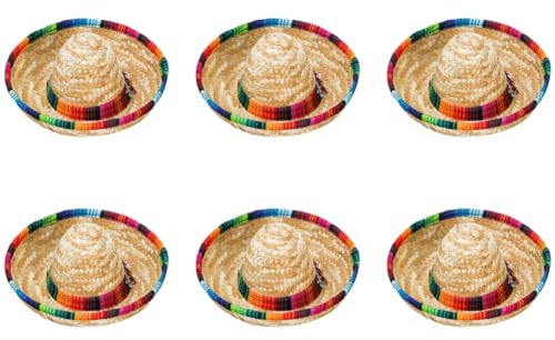 NISHZHU 6-pack små sombrero-hattar, 6,5-naturliga halmhattar, Sombrero-partyhattar, dockor, husdjur, festdekorationstillbehör