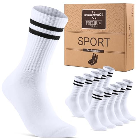Socken Herren Sportsocken Weiß 43-46 Tennissocken Gepolstert Atmungsaktive Baumwolle 5 Paar Retro Crew-Socken