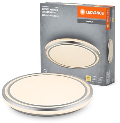 LEDVANCE ORBIS Helman Deckenleuchte mit LED, weiß/silber, 16W, 1100lm, 3000K, 830 freundliches Warmweiß, 295mm Durchmesser, Montageschrauben und Dübel inklusive