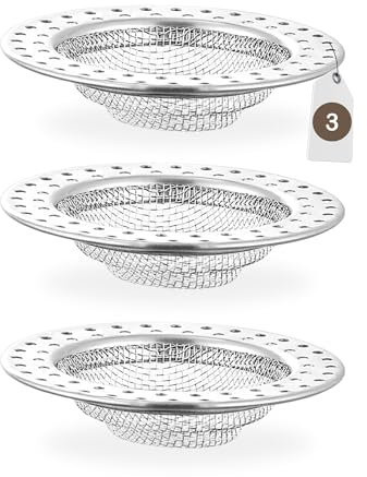 Pack DE 3 Unidades coladores de Acero Inoxidable para Fregadero de Cocina, Rejilla Que Evita obstrucciones, Filtro Universal Compatible con Todos los desagües. Apto para lavavajillas.