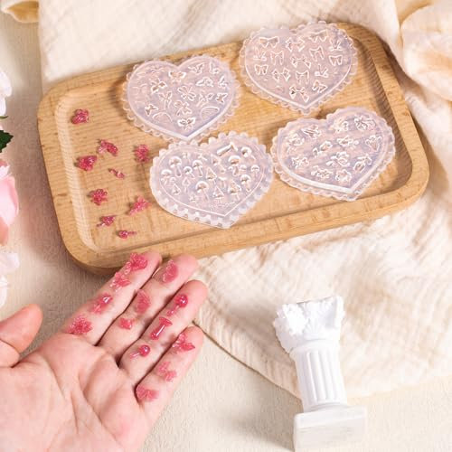 Gosknor 4pcs Polymer Clay Molds, Silicone Flower Bows Butterfly Dragonfly Mushrooms Mini Resin Moulds Supplies for Jewelry Making Earrings and DIY Crafts Cutters