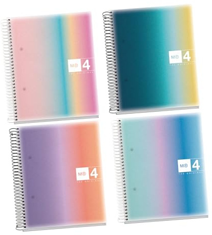Miquelrius - Pack 4 Cuadernos A5 Cuadriculados, 120 Hojas 70 g/m², Tapa de Polipropileno, Espiral, 2 Taladros para Archivar, Vuelta al Cole y Oficina, Aurora