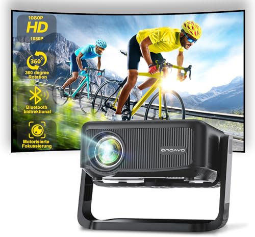 Beamer【360° Drehbarem & Auto Keystone】 25000LM 1080P HD Mini-Beamer WiFi6 und Bluetooth 5.2 Projektor E-Fokus 70% Zoom ONOAYO Beamer-4K Unterstützt Heimkino/Outdoor Abnehmbar Video